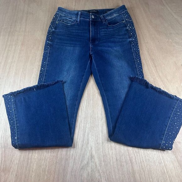 Judy Blue Women’s Flare Jeans Size 11/30 Dark Wash Studded Sides Frayed Hem - Picture 1 of 5